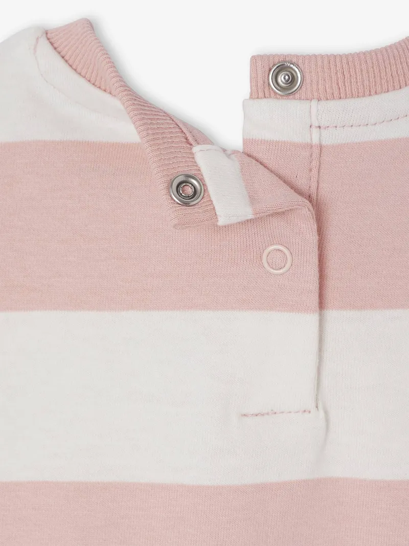 Vertbaudet Baby Ringelshirt mit Druckknopfleiste hinten pudrig, Pudrig rosa, – Produktbild 3 von 3