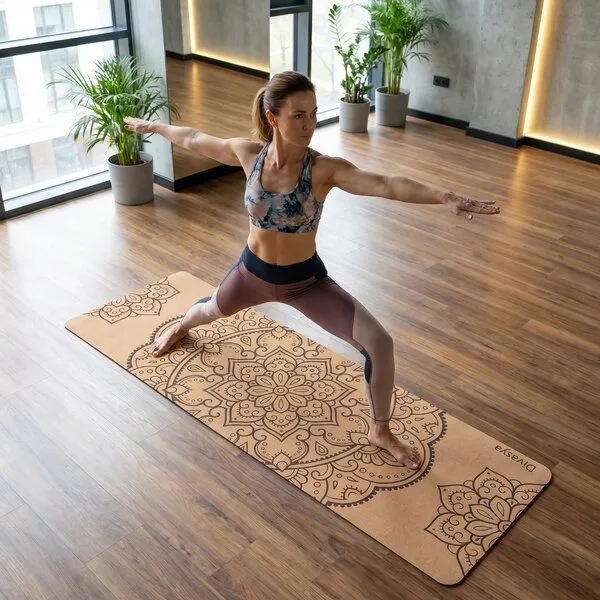 Divasya Divasya Leichte Kork Yogamatte | rutschfest & nachhaltig | in 4 Yoga-Designs | mit Tragegurt, Mandala, – Produktbild 2 von 4