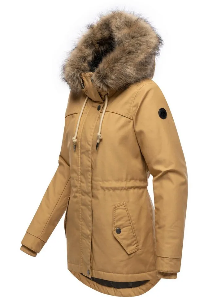 ragwear ragwear Winterjacke Tawny Short YOUMODO Warme Jacke mit großer Kapuze und Kunstfellkragen, Braun, – Produktbild 3 von 5