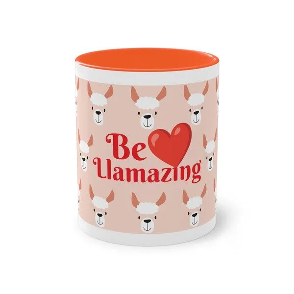 PepMelon Lama Tasse mit Farbe innen, Be Llamazing, lustige Lama Weihnachtstasse, Orange, – Produktbild 1 von 4