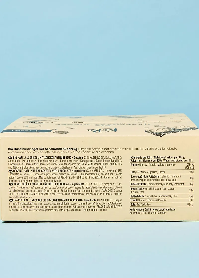 KoRo Bio Haselnussriegel mit Schokolade 12 x 50 g – Produktbild 3 von 4
