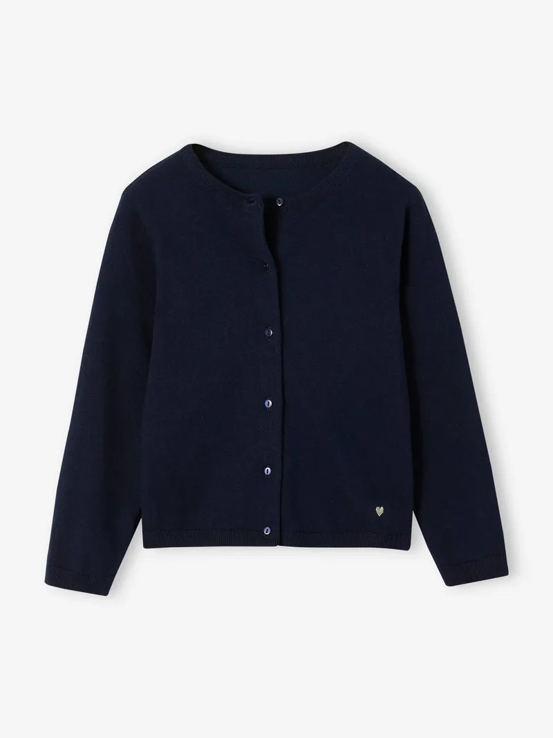 Vertbaudet Mädchen Strickjacke mit Glitzerherz BASIC, Marine, – Produktbild 3 von 3