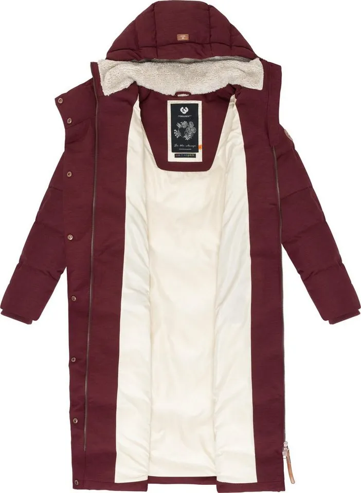 ragwear ragwear Wintermantel Pavla Long extralanger Winterparka mit Teddyfutter und Kapuze, Rot, – Produktbild 1 von 4