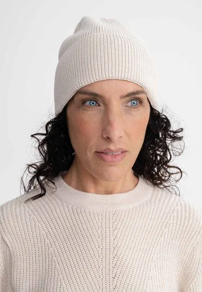 MELA MELA Rippstrick Mütze Style KALI aus 100% Bio-Baumwolle, Cream melange, – Produktbild 3 von 4