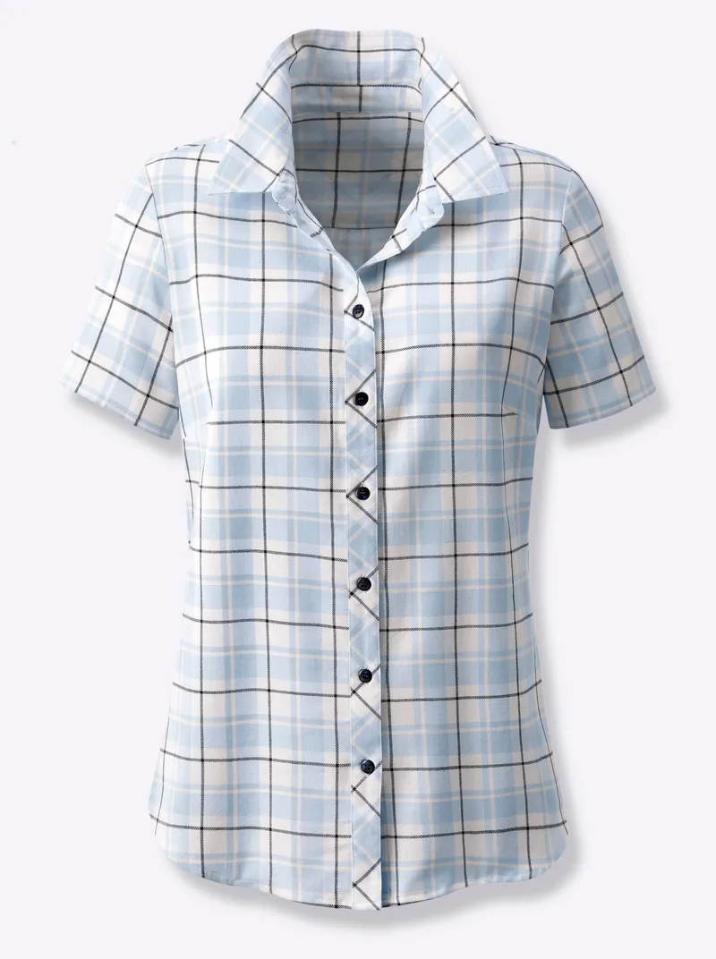 Witt Karobluse hellblau-ecru-kariert, Hellblau-ecru-kariert, – Produktbild 1 von 2