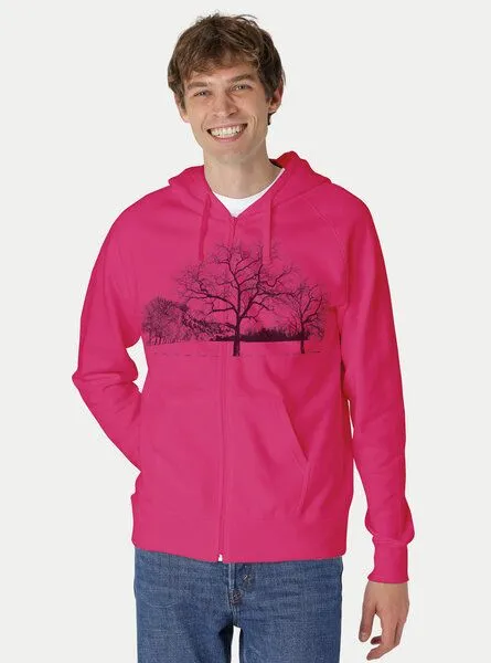 Peaces.bio - handbedruckte Biomode Peaces.bio - handbedruckte Biomode Zip-Hoodie Landscape Herren, Pink, – Produktbild 2 von 2