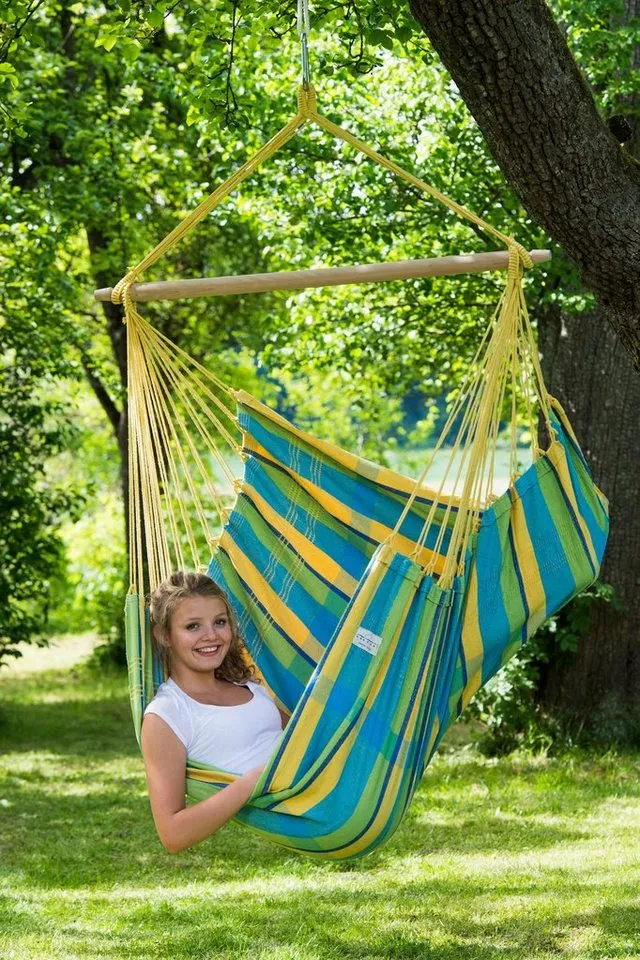 amazonas amazonas Hängesessel Brasil KingSize Hängestuhl (Belastbarkeit 150 kg, Handgefertigt, aus recycelten Materialien), Große Sitzfläche, Gelb, – Produktbild 3 von 5
