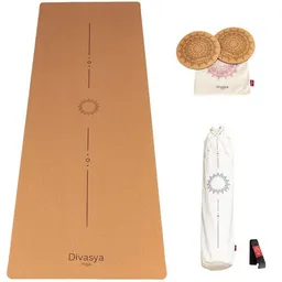 Divasya Divasya Yoga Komfort-Set: Yogamatte aus Kork & Naturkautschuk inklusive 2 Kniepads (Lotus / Pure) – Produktbild 1 von 1