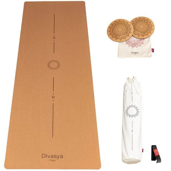 Divasya Divasya Yoga Komfort-Set: Yogamatte aus Kork & Naturkautschuk inklusive 2 Kniepads (Lotus / Pure), Natural, – Produktbild 1 von 4