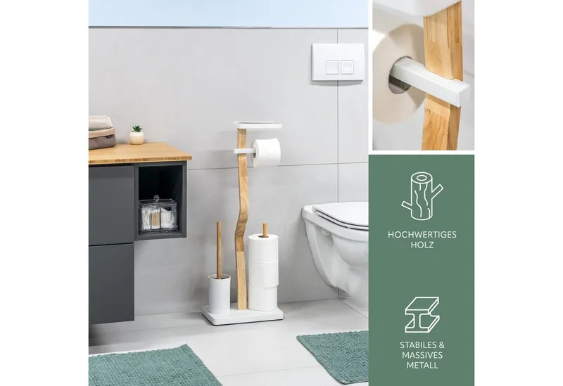 eluno WC-Garnitur freistehend, aus FSC-zertifiziertem Holz und weißem Metall, Weiß, – Produktbild 4 von 5