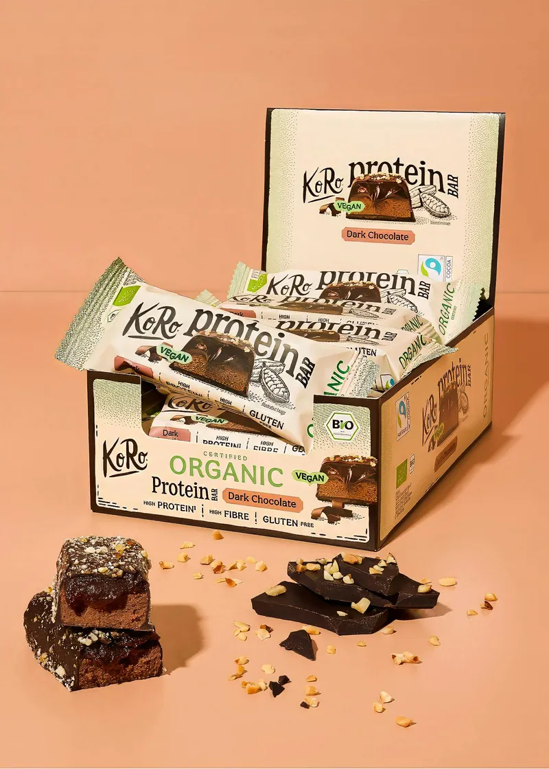 KoRo Vegan Bio Protein Bar Dark Chocolate | 12 x 45 g – Produktbild 2 von 5
