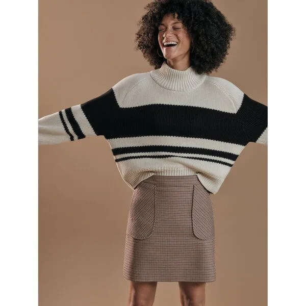 LANIUS LANIUS Colourblock-Pullover aus Bio-Baumwolle, Off white melange/black, – Produktbild 2 von 4