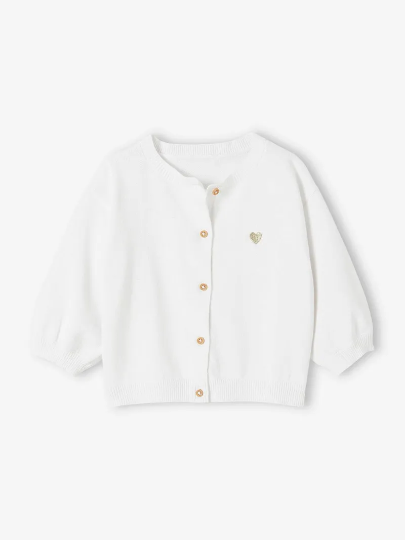 Vertbaudet Baby Cardigan mit Herzstickerei BASIC, Weiß, – Produktbild 1 von 2