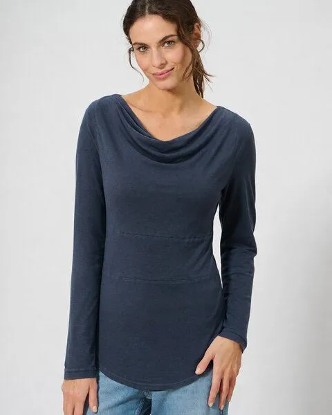HempAge HempAge Damen Langarmshirt mit Wasserfallkragen Hanf/Biobaumwolle, Wintersky, – Produktbild 1 von 3
