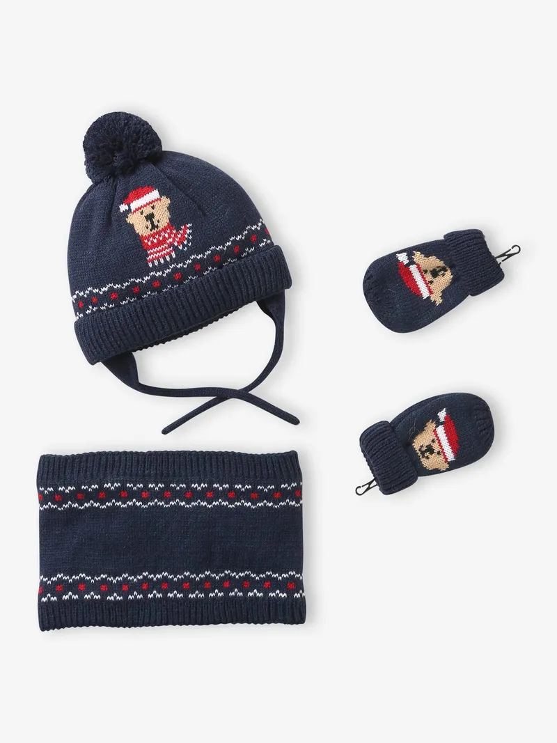 Vertbaudet Baby-Set aus Mütze mit Pompon, Marine, – Produktbild 1 von 4