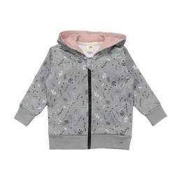 Walkiddy Kinder Kapuzenjacke GOTS zertifiziert, grau, „Tiny Flowers“, Reißverschluss, Bio-Baumwolle, weich – Walkiddy – Produktbild 1 von 1