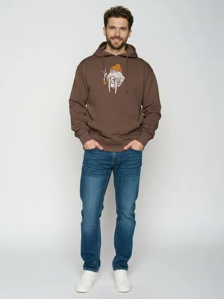 GreenBomb GREENBOMB Smokey Walrus Joy - Gemütlicher Hoodie aus Bio-Baumwolle / hochwertiger Print / GOTS / Fair & Vegan, Braun (earth wood), – Produktbild 3 von 4