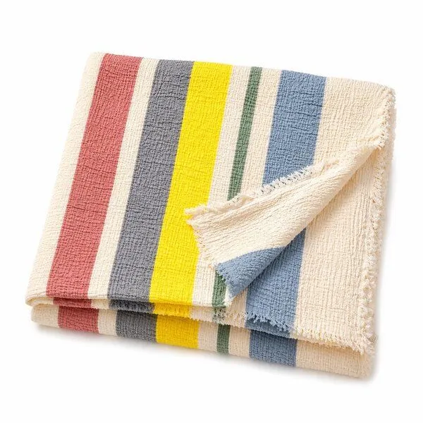 Sandiik Sandiik Musselin-Tagesdecke „Pastell Stripe – 200 x 230 cm aus Bio-Baumwolle, Pastellgelb, – Produktbild 1 von 3