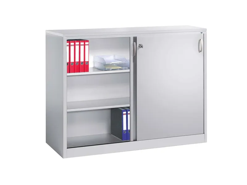 C+P C+P Schiebetürenschrank aus Stahl 160 cm breit lichtgrau T 50 H 120 – Produktbild 1 von 1