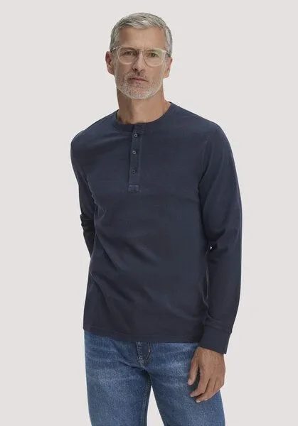 hessnatur hessnatur Henley Longsleeve Relaxed aus reiner Bio-Baumwolle, Marine, – Produktbild 1 von 4
