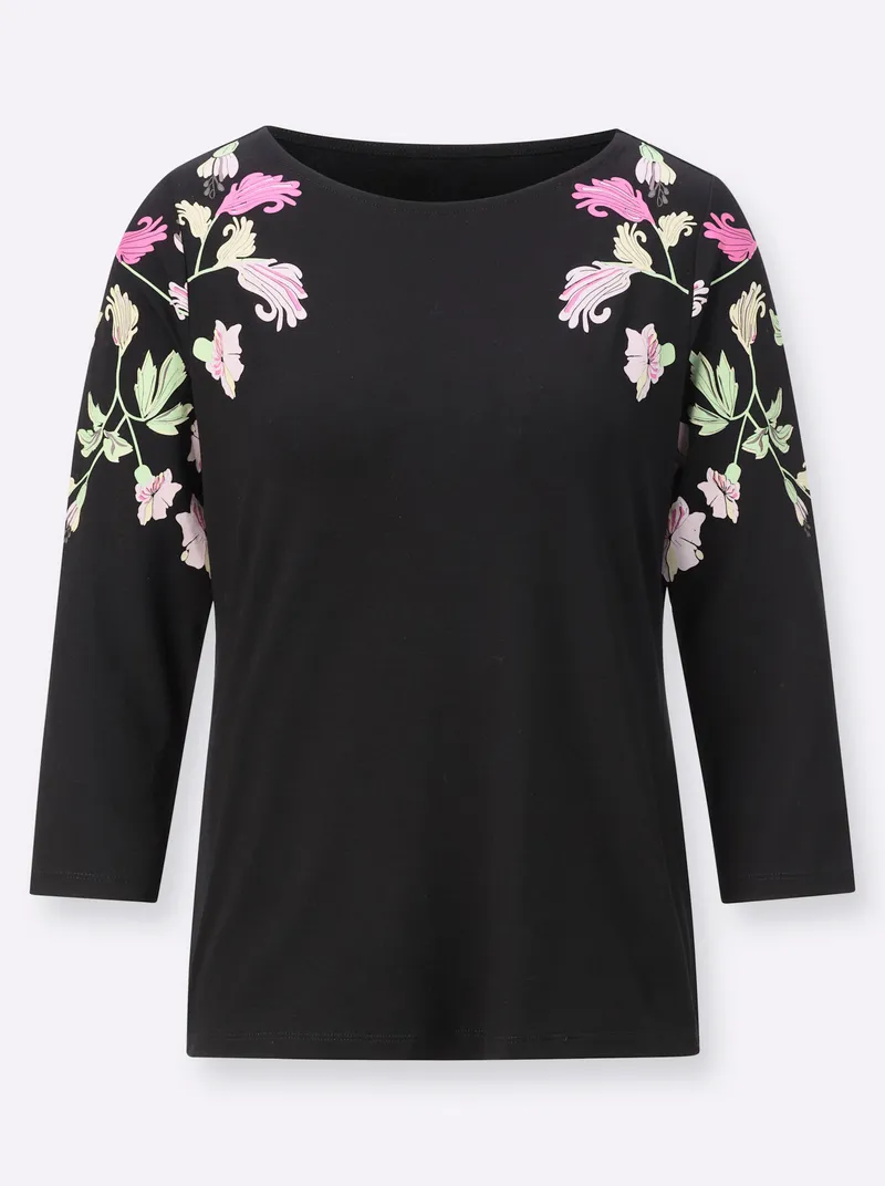 Witt 3/4-Arm-Shirt, Schwarz-mauve-bedruckt, – Produktbild 1 von 2