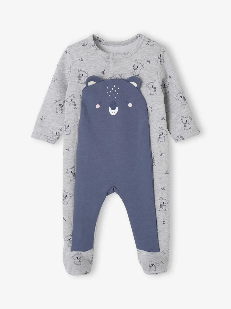Vertbaudet Baby Sweat-Strampler mit Koala-Motiv, Grau meliert, – Produktbild 1 von 3