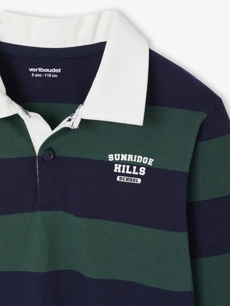 Vertbaudet Vertbaudet Gestreiftes Jungen Langarm-Poloshirt mit Kontrast-Kragen, Grün, – Produktbild 3 von 3