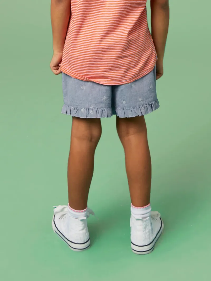 White Stuff Rüschenshorts aus Chambray - 7-8, Blau, – Produktbild 4 von 4