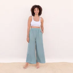 Jaya SKY - Damen - JAYA-UNIQUE - lässige Sommerhose, gerade geschnittene Beine, Drawstrings Dip-Dye Färbung handgemacht in Bali – Produktbild 1 von 1