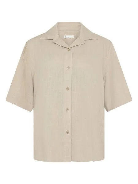 KnowledgeCotton Apparel KnowledgeCotton Apparel Lockere Kurzarmbluse aus Ecovero und Bio-Leinen, Beige-light-feather-gray, – Produktbild 1 von 3