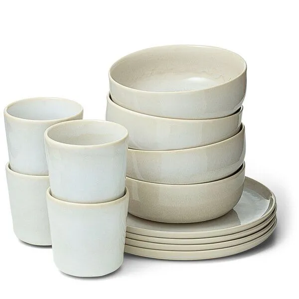 Econovo Econovo Geschirrset Keramik 12-tlg., Weiss-grau (weiss), – Produktbild 1 von 4