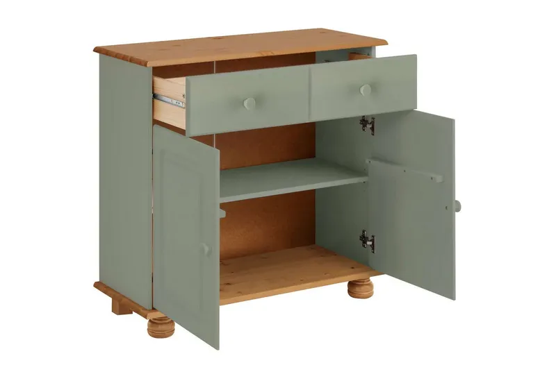 OTTO home Sideboard Mette Kommode mit 2 Türen & 1 Schubladen, die optisch geteilt ist, Kommode mit gefrästen, kugelförmigen Füßen, 2 Türen und 1 Schublade, Grün, – Produktbild 4 von 5