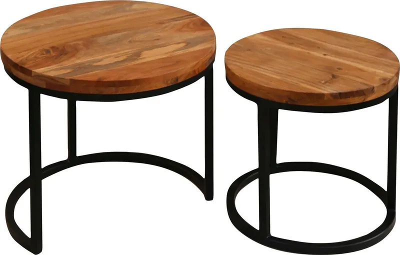 byLIVING Beistelltisch Selma, aus Massivholz, Zweisatztisch, Braun, – Produktbild 2 von 5