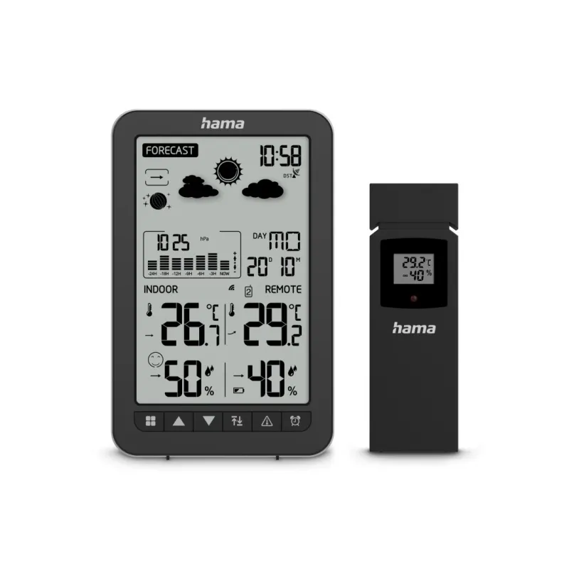 Hama Hama Wetterstation "Ko Samui", mit Außensensor, Funk, Wecker, Schwarz – Produktbild 1 von 2