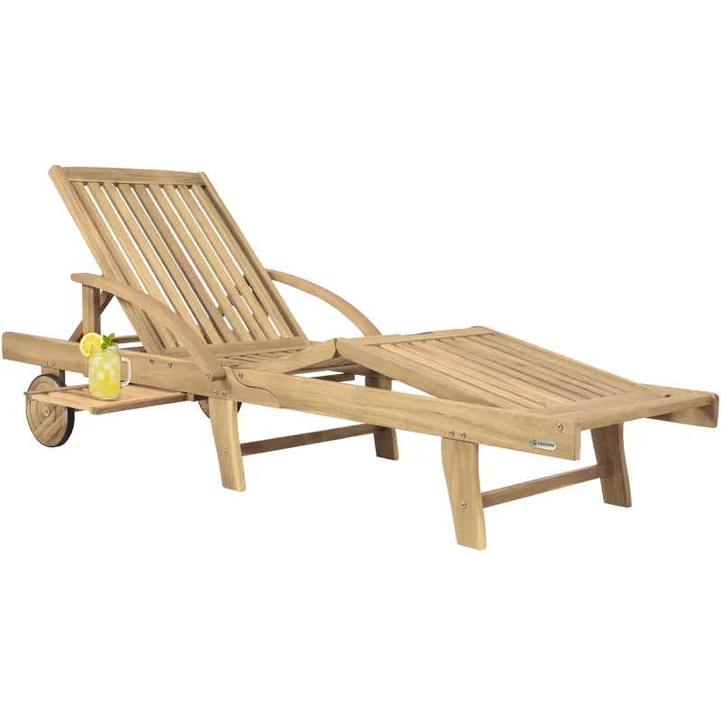 Casaria® Gartenliege klappbar verstellbar Akazienholz Teak Optik Ausziehtisch Rollen – Produktbild 1 von 2