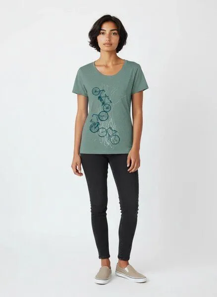 Spangeltangel Spangeltangel Frauenshirt "Fahrräder", bedruckt, Siebdruck, sportlich, Bio-Baumwolle, Graugrün, – Produktbild 2 von 4