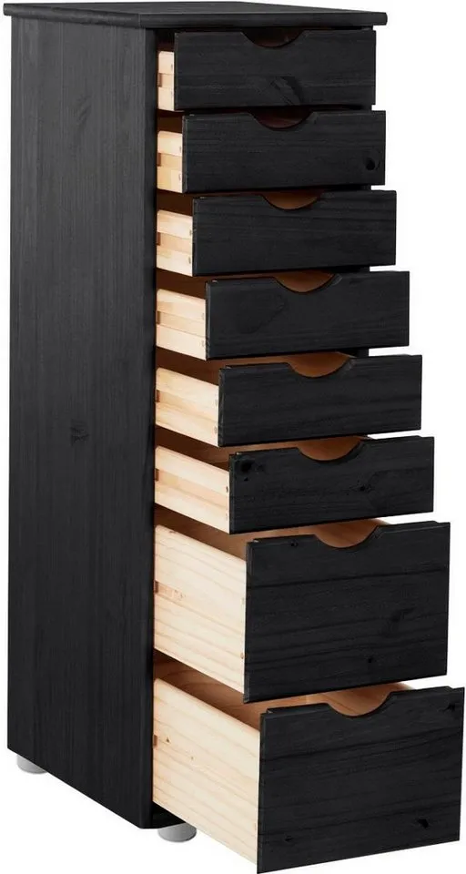 OTTO home Kommode Gava, massives Kiefernholz, mit vielen Stauraummöglichkeiten, Breite 34 cm, Schwarz, – Produktbild 5 von 5