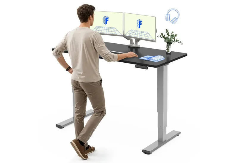 Flexispot Flexispot Schreibtisch Elektrisch Höhenverstellbarer Schreibtisch EC5 LITE mit Dualmotor (25MM einteiliger Tischplatte & 3-fach Teleskop, 4 Speicherhöhen & Antikollisionssystem), 120x80/140x80/160x80/180x80, Grau | schwarz, – Produktbild 1 von 5