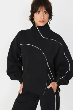 SKFK SKFK Damen vegan Sweatshirt Locker Geschnitten Mit Asymmetrischem Reißverschluss, Elisene, Schwarz – Produktbild 1 von 1