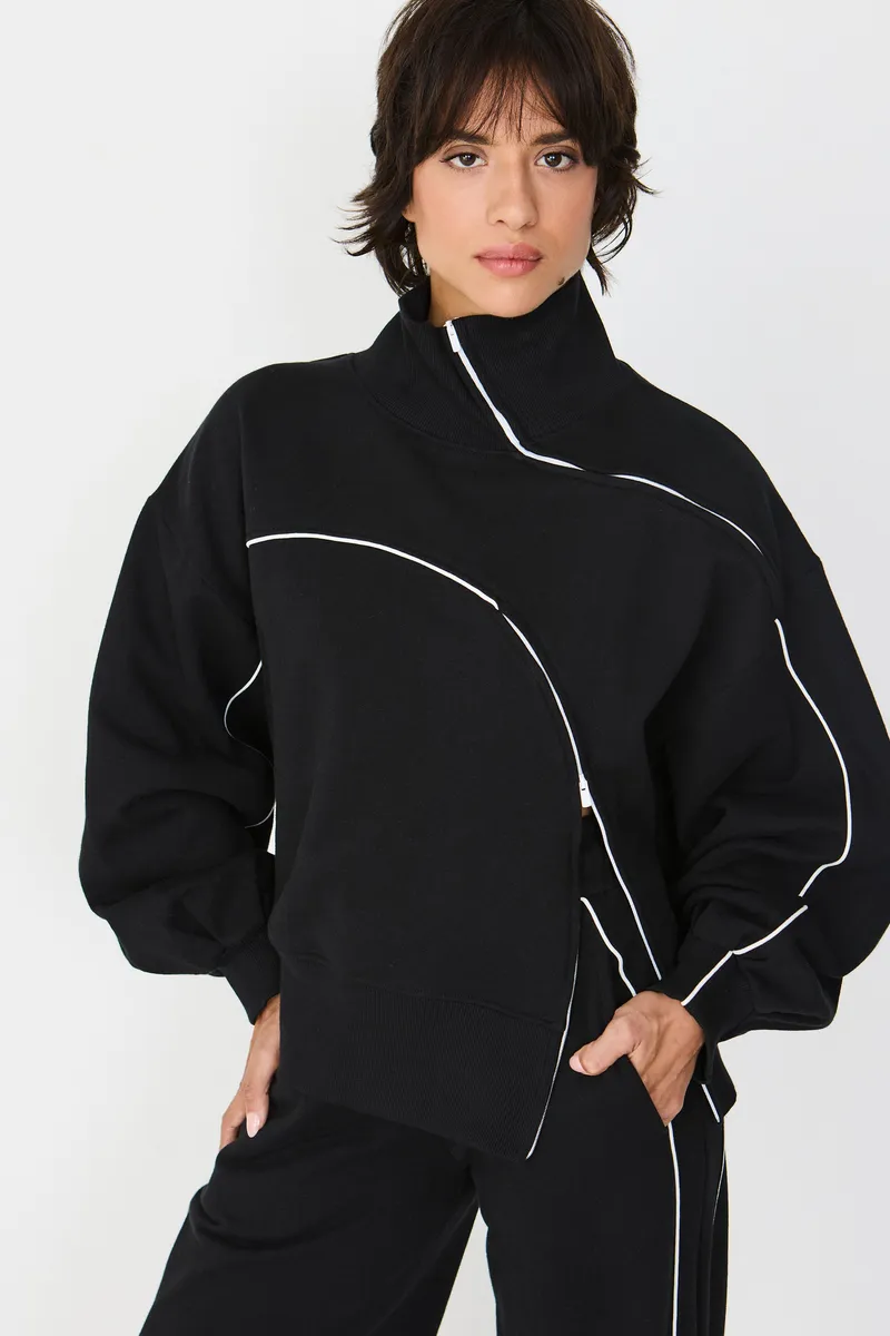 SKFK SKFK Damen vegan Sweatshirt Locker Geschnitten Mit Asymmetrischem Reißverschluss, Elisene, Schwarz, Schwarz, – Produktbild 1 von 2