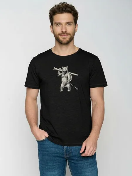 GreenBomb GREENBOMB Ski Bear Spice - Sportliches T-Shirt aus Bio-Baumwolle / hochwertiger Print / GOTS / Fair & Vegan, Schwarz (schwarz), – Produktbild 1 von 4