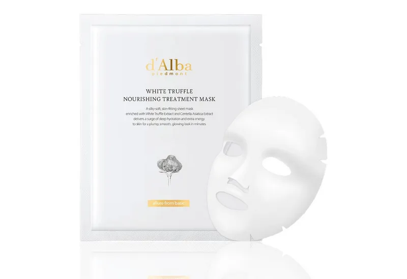 d'Alba Gesichtsmaske Tuchmaske d'Alba pflegende weiß Truffle Nourishing Treatment Mask, 5-tlg., Gesichtsmaske, Tuchmaske, Gesichtspflege, Anti-Aging – Produktbild 1 von 5