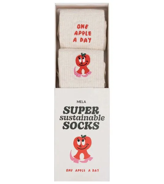 MELA MELA 2 Paar Ripp-Socken mit Stickerei "one apple a day", Mehrfarbig, – Produktbild 1 von 3