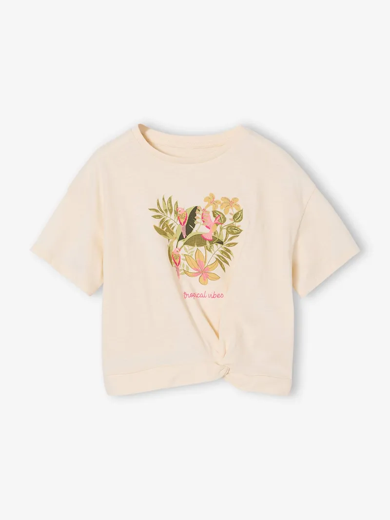 Vertbaudet T-Shirt Mädchen mit Zierknoten am Saum, Wollweiß, – Produktbild 1 von 3