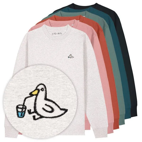 LIGARTI Bestickter Pullover – Piet die Ente – LIGARTI Tiermanufaktur, Hellgrau, – Produktbild 2 von 3