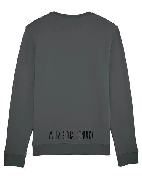 Human Family Human Family Bio Unisex Rundhals-Sweatshirt - "Change your view", Anthrazit, – Produktbild 1 von 3