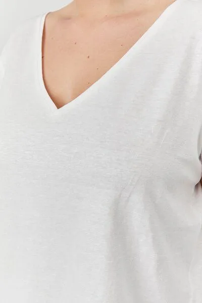 The Slow Label The Slow Label Bio-Leinen T-Shirt mit V-Ausschnitt, Weiß, – Produktbild 3 von 4