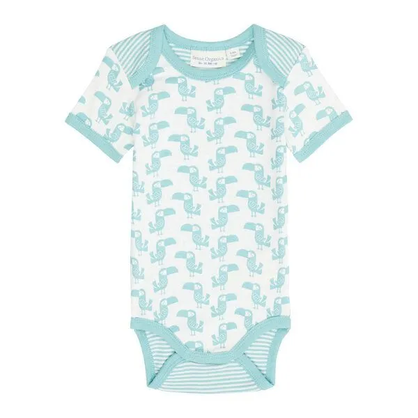 Sense Organics sense-organics Babybody Kurzarm *Tukan blau*/*Tukan olive* Gots & Fairtrade I Sense Organics, Blau, – Produktbild 1 von 2