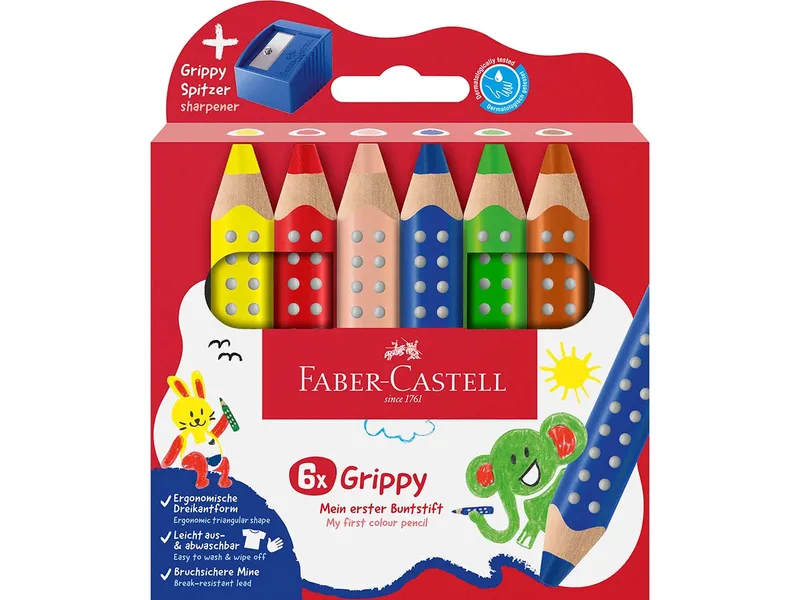 Faber-Castell Faber-Castell 6er-Set Buntstifte "Grippy" mit Spitzer – Produktbild 2 von 4