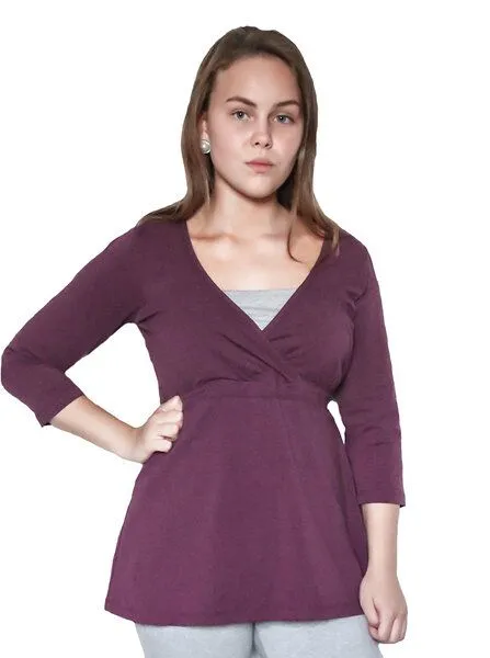 Leela Cotton Leela Cotton Damen Tunika Bluse Bio-Baumwolle GOTS Langarmshirt Oberteil, Aubergine, – Produktbild 1 von 1